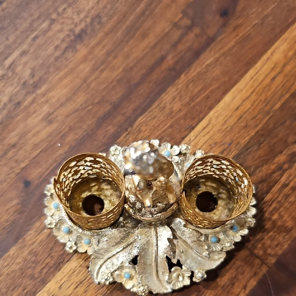 VINTAGE Lipstick Holder Sam Fink Gold Filigree Cherub Vanity 1960's